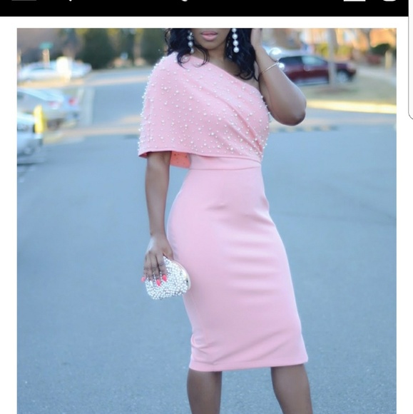 Chique Doll Dresses & Skirts - Pale pink beaded one shoulder dress